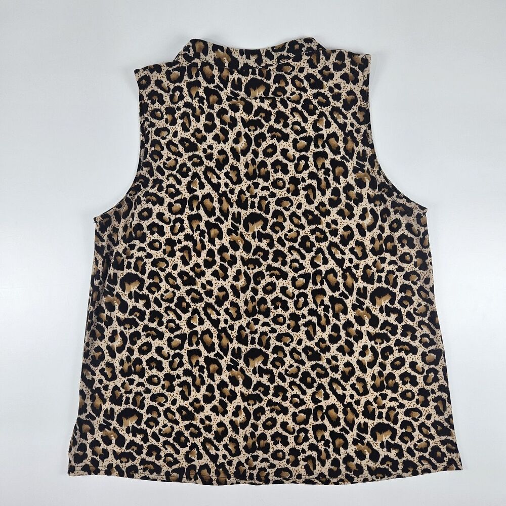 Hayden LA Leopard Animal Print Sleeveless Tie-Neck Collared Keyhole Blouse Top L - Picture 8 of 10